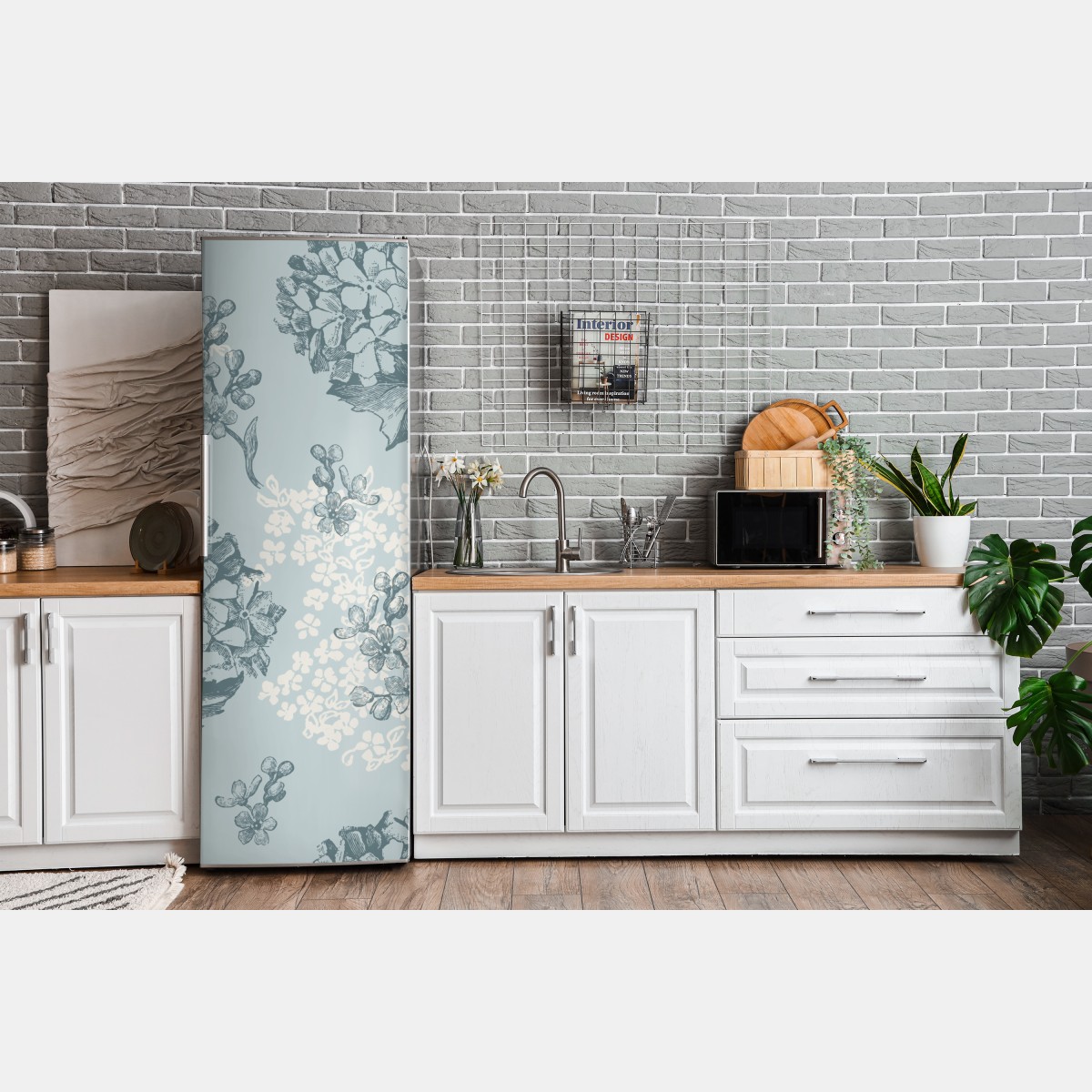 Naklejka na lodówkę delikatny pastelowy wzór hortensji – Wallissimo® Naklejka na lodówkę delikatny pastelowy wzór hortensji – Wallissimo®