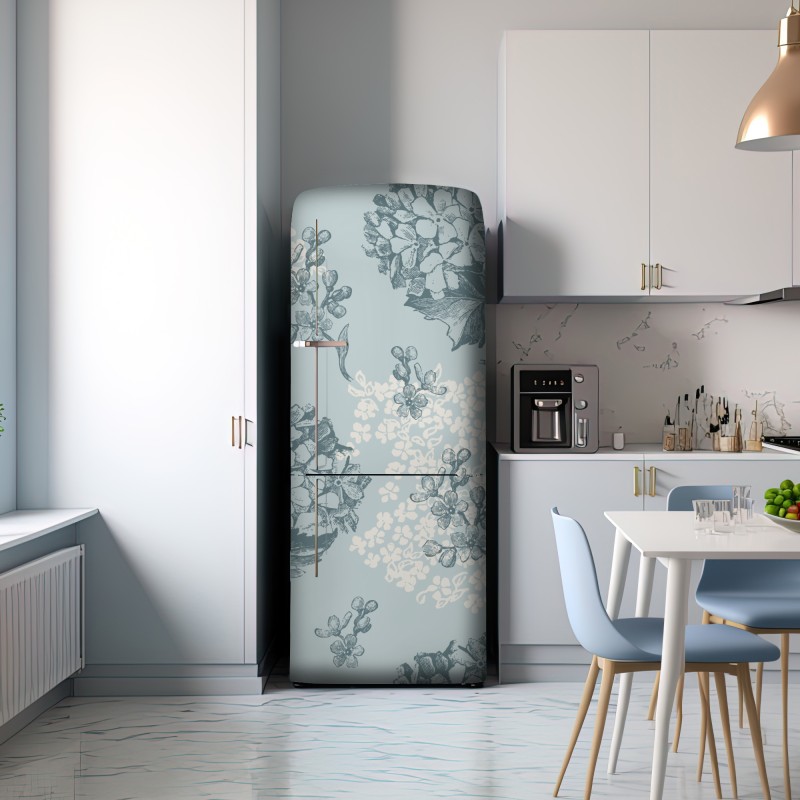 Naklejka na lodówkę delikatny pastelowy wzór hortensji – Wallissimo® Naklejka na lodówkę delikatny pastelowy wzór hortensji – Wallissimo®