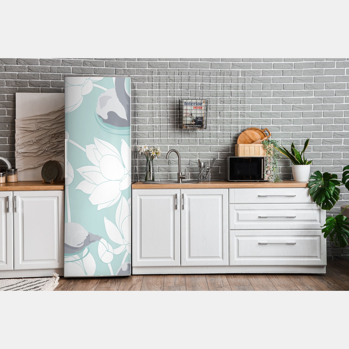 Naklejka na lodówkę spokojne łabędzie i lotosy – Wallissimo® Naklejka na lodówkę spokojne łabędzie i lotosy – Wallissimo®