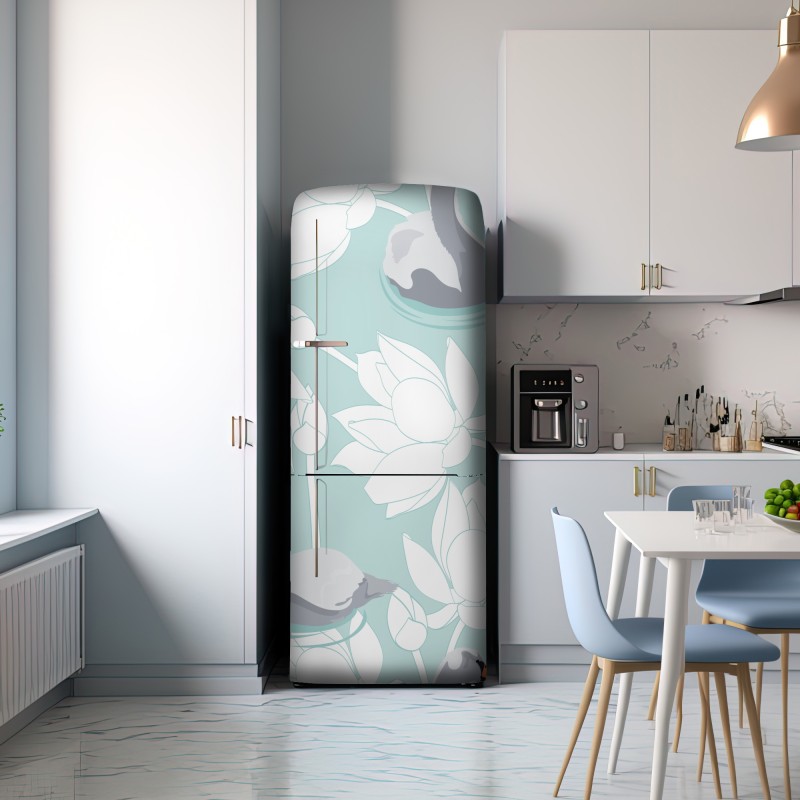 Naklejka na lodówkę spokojne łabędzie i lotosy – Wallissimo® Naklejka na lodówkę spokojne łabędzie i lotosy – Wallissimo®