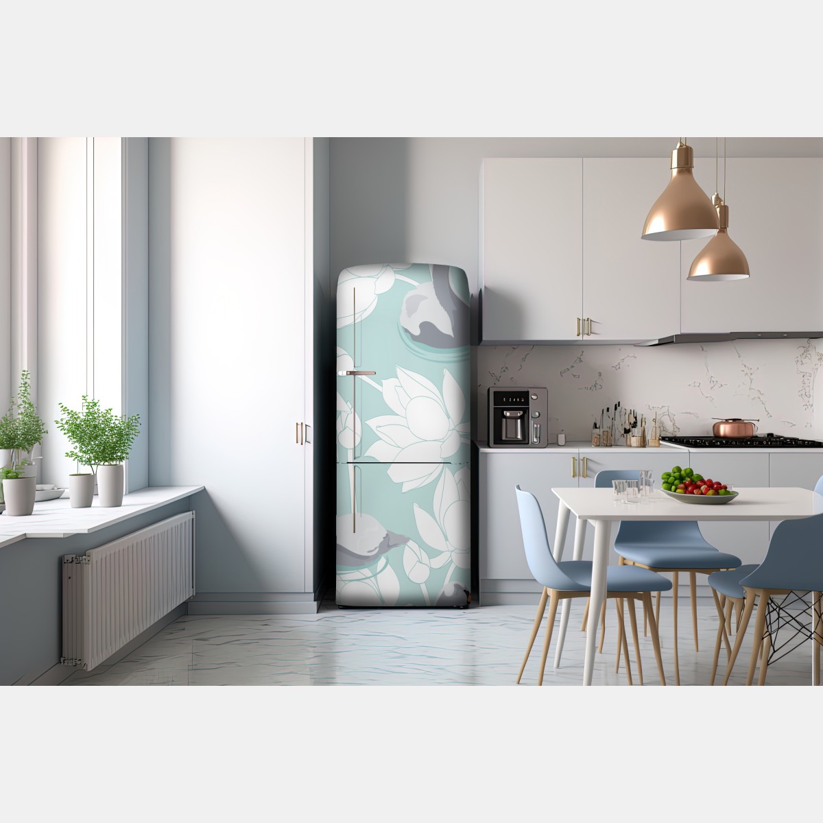 Naklejka na lodówkę spokojne łabędzie i lotosy – Wallissimo® Naklejka na lodówkę spokojne łabędzie i lotosy – Wallissimo®