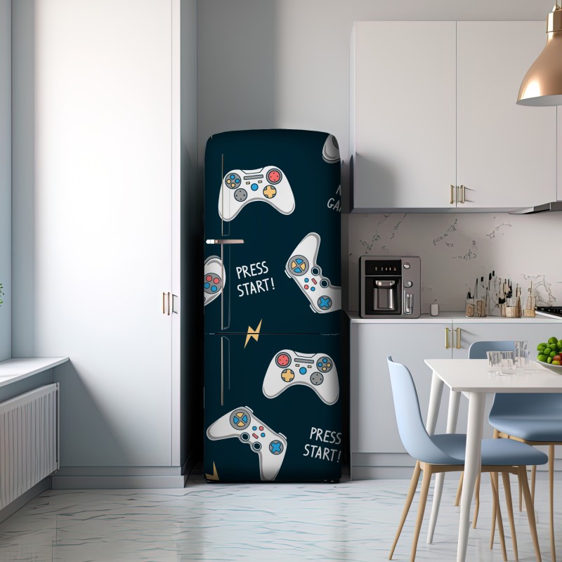Naklejka na lodówkę retro wzór kontrolerów do gier – Wallissimo® Naklejka na lodówkę retro wzór kontrolerów do gier – Wallissimo®