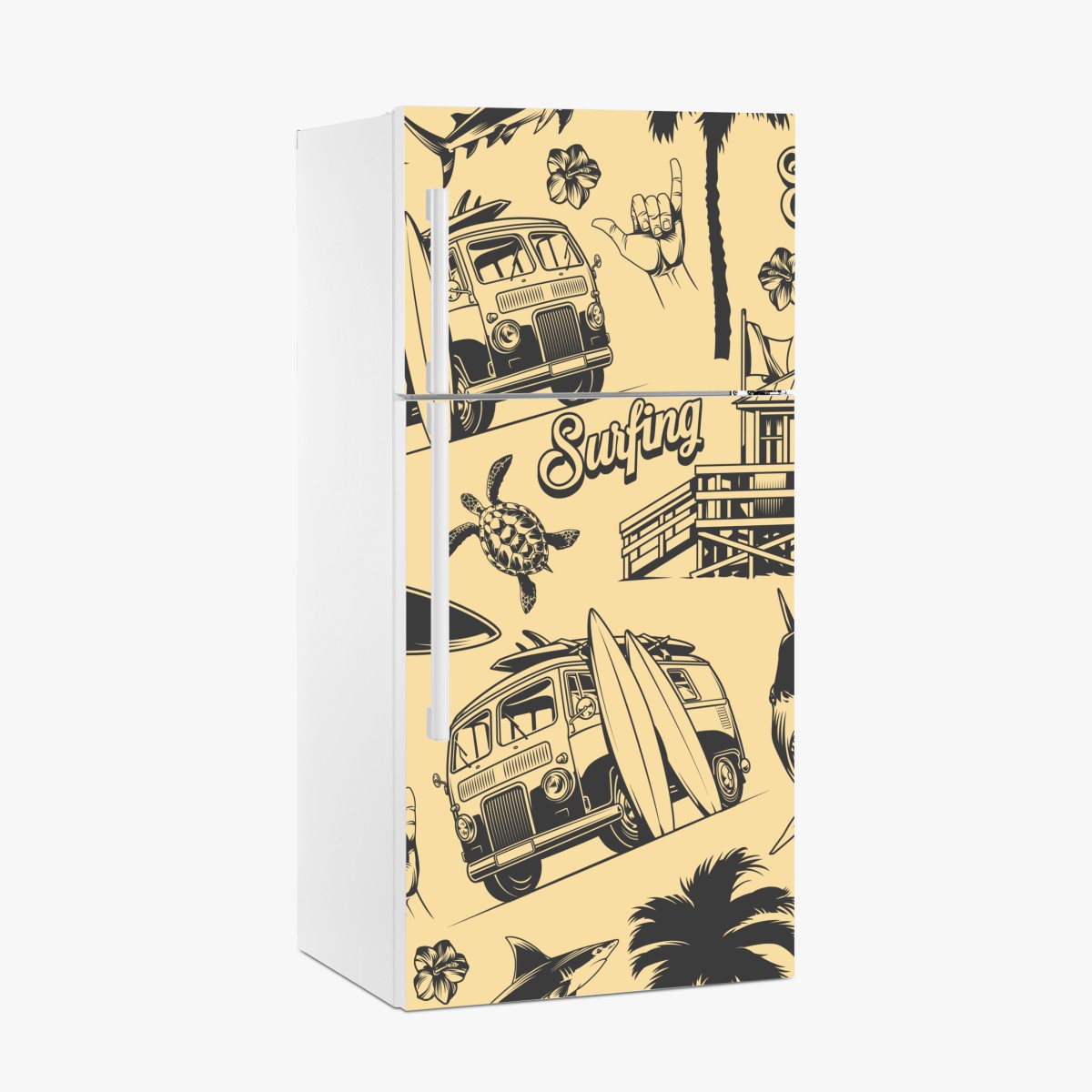 Fridge sticker retro surf pattern with van and waves