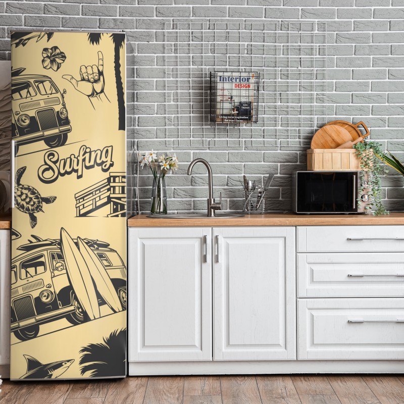 Naklejka na lodówkę beżowa tekstura marmuru z białymi żyłami – Wallissimo®