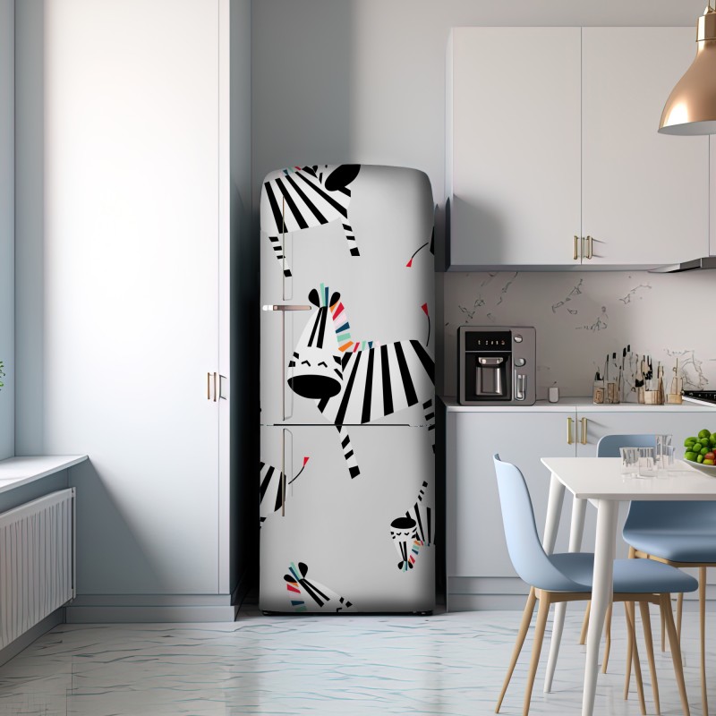 Naklejka na lodówkę zabawny wzór z zebrami – Wallissimo® Naklejka na lodówkę zabawny wzór z zebrami – Wallissimo®