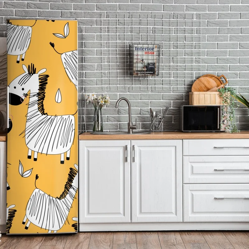 Naklejka na lodówkę zabawny wzór z zebrą do pokoju dziecięcego – Wallissimo® Naklejka na lodówkę zabawny wzór z zebrą do pokoju dziecięcego – Wallissimo®