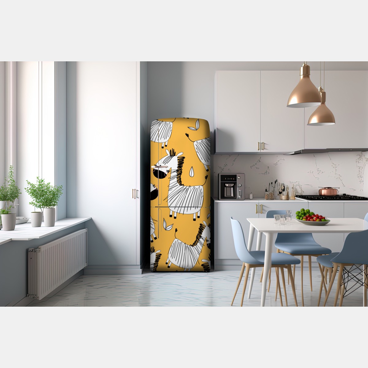 Naklejka na lodówkę zabawny wzór z zebrą do pokoju dziecięcego – Wallissimo® Naklejka na lodówkę zabawny wzór z zebrą do pokoju dziecięcego – Wallissimo®