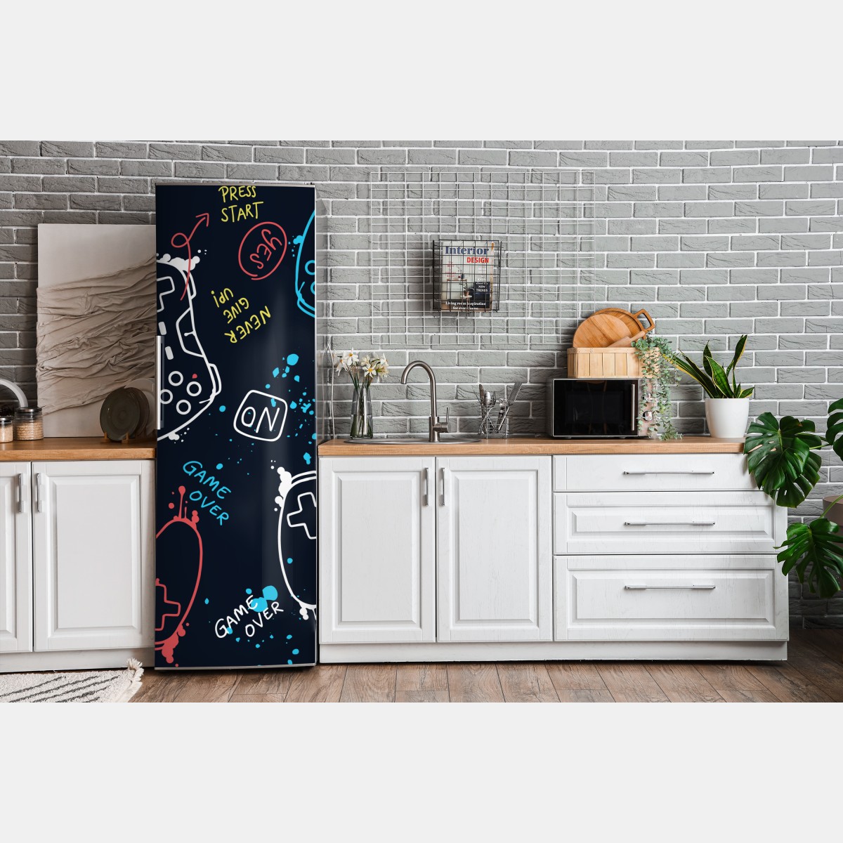 Naklejka na lodówkę kolorowy wzór kontrolerów do gier – Wallissimo® Naklejka na lodówkę kolorowy wzór kontrolerów do gier – Wallissimo®