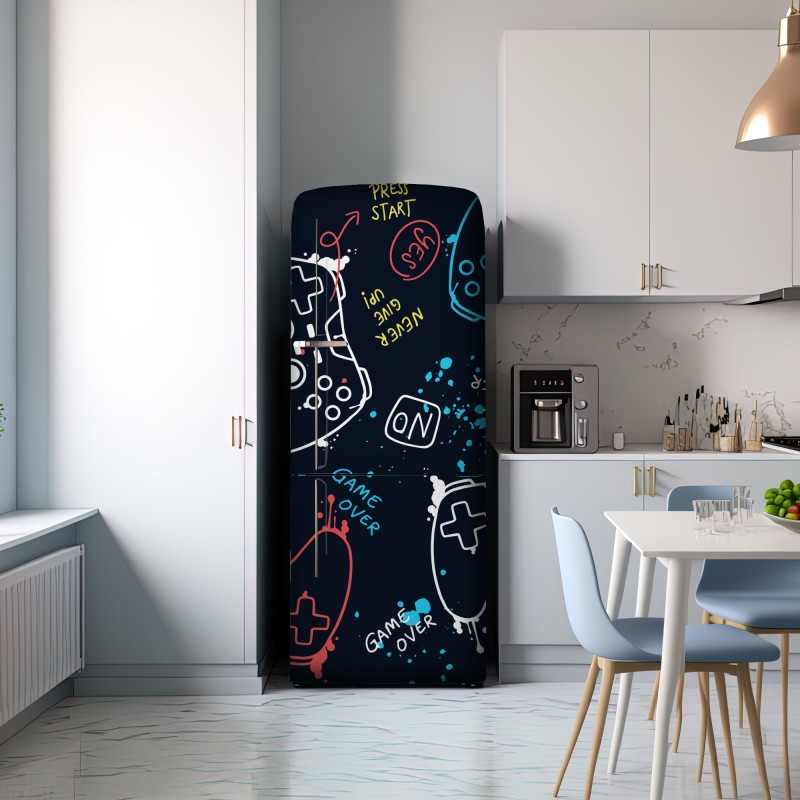 Naklejka na lodówkę kolorowy wzór kontrolerów do gier – Wallissimo® Naklejka na lodówkę kolorowy wzór kontrolerów do gier – Wallissimo®