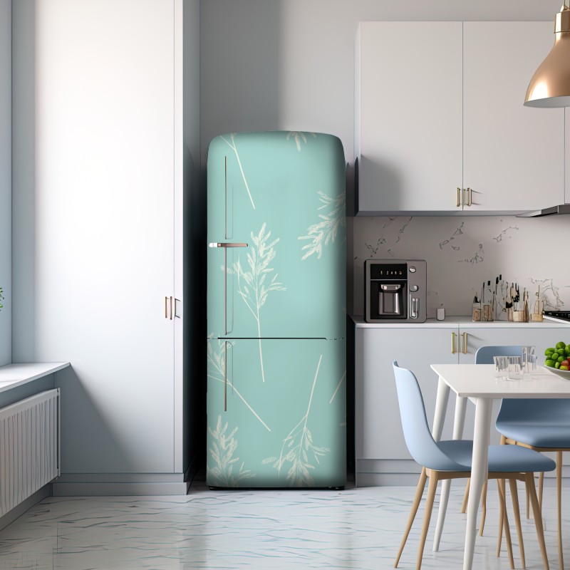 Naklejka na lodówkę delikatny turkusowy wzór botaniczny – Wallissimo® Naklejka na lodówkę delikatny turkusowy wzór botaniczny – Wallissimo®