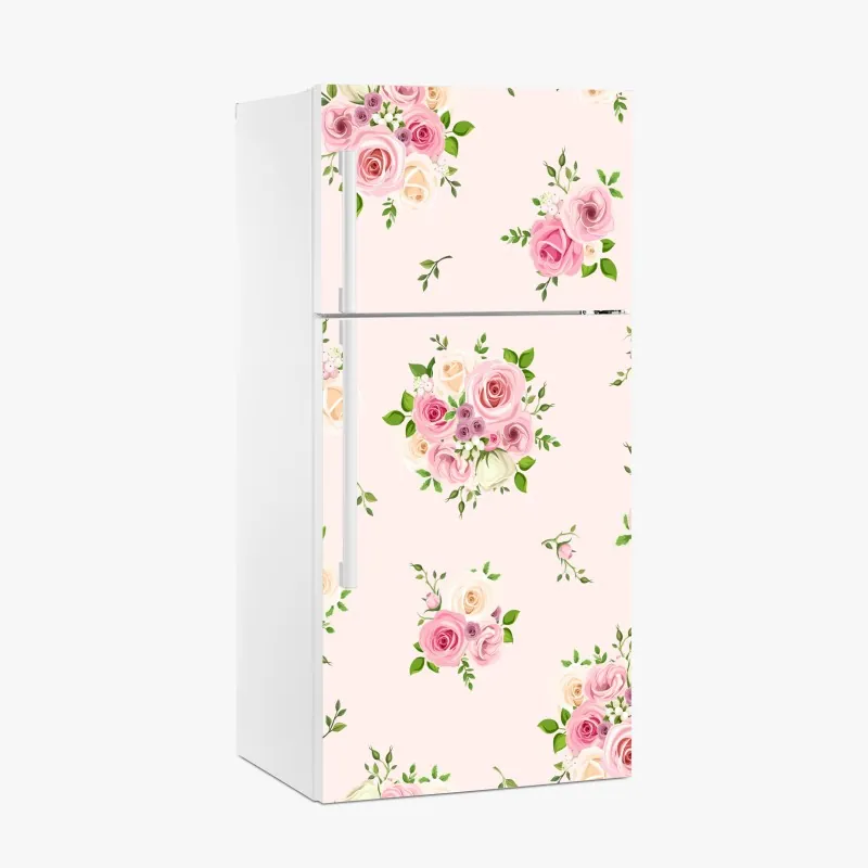 Naklejka na lodówkę delikatny różany wzór w pastelowych odcieniach