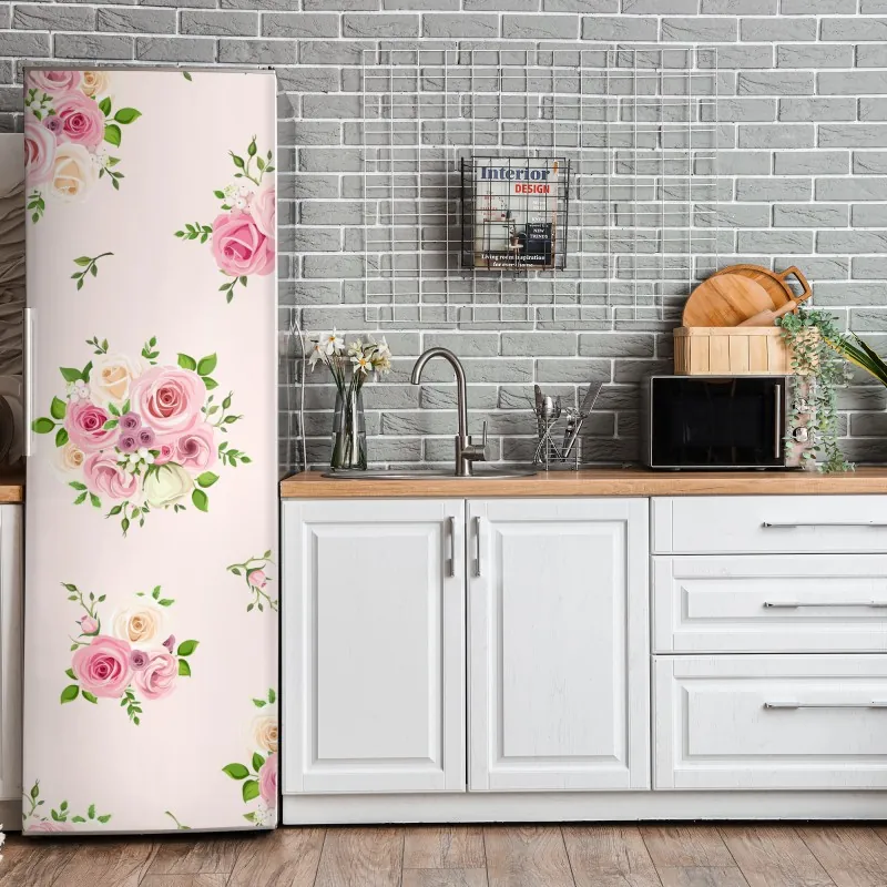 Naklejka na lodówkę delikatny różany wzór w pastelowych odcieniach – Wallissimo® Naklejka na lodówkę delikatny różany wzór w pastelowych odcieniach – Wallissimo®