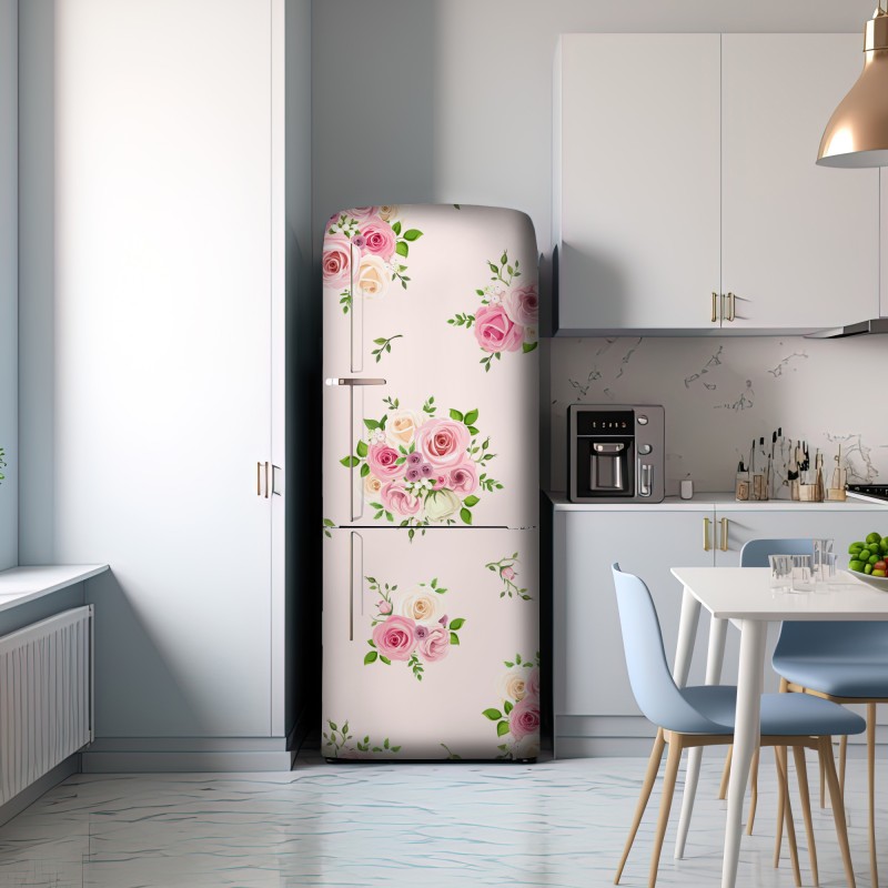 Naklejka na lodówkę delikatny różany wzór w pastelowych odcieniach – Wallissimo® Naklejka na lodówkę delikatny różany wzór w pastelowych odcieniach – Wallissimo®