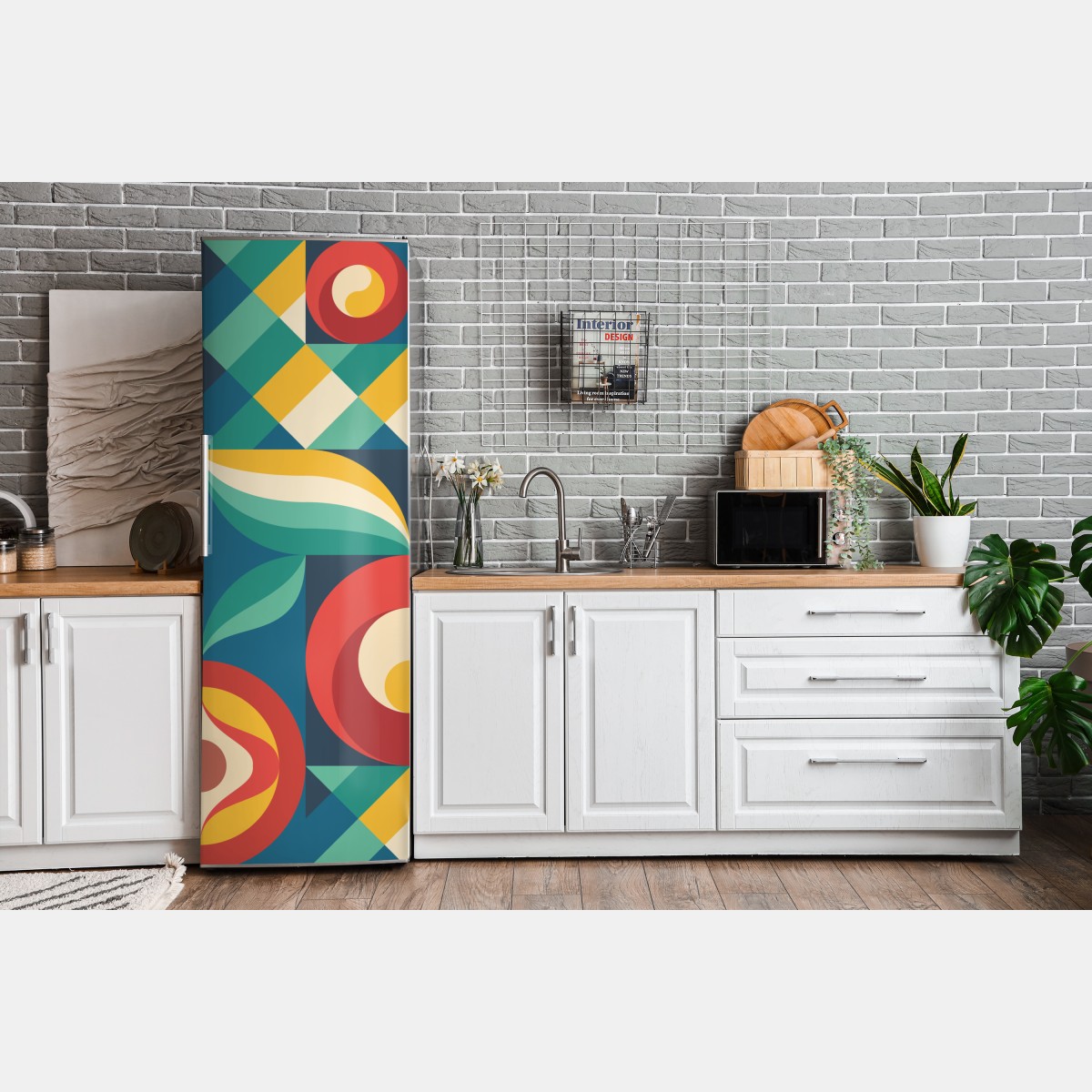 Naklejka na lodówkę żywy geometryczny motyw kwiatowy – Wallissimo® Naklejka na lodówkę żywy geometryczny motyw kwiatowy – Wallissimo®