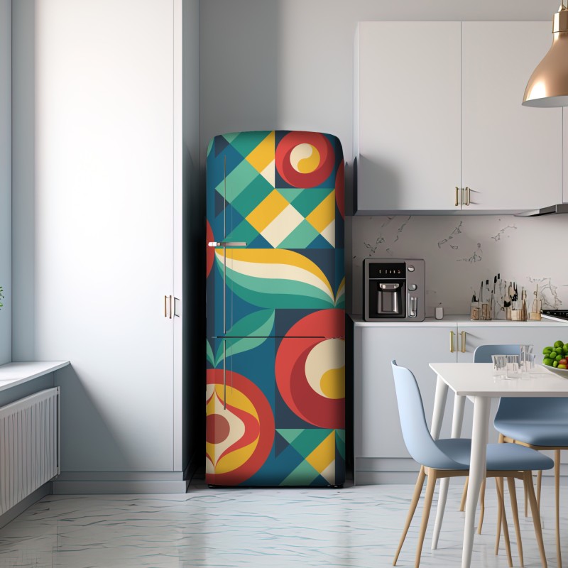 Naklejka na lodówkę żywy geometryczny motyw kwiatowy – Wallissimo® Naklejka na lodówkę żywy geometryczny motyw kwiatowy – Wallissimo®