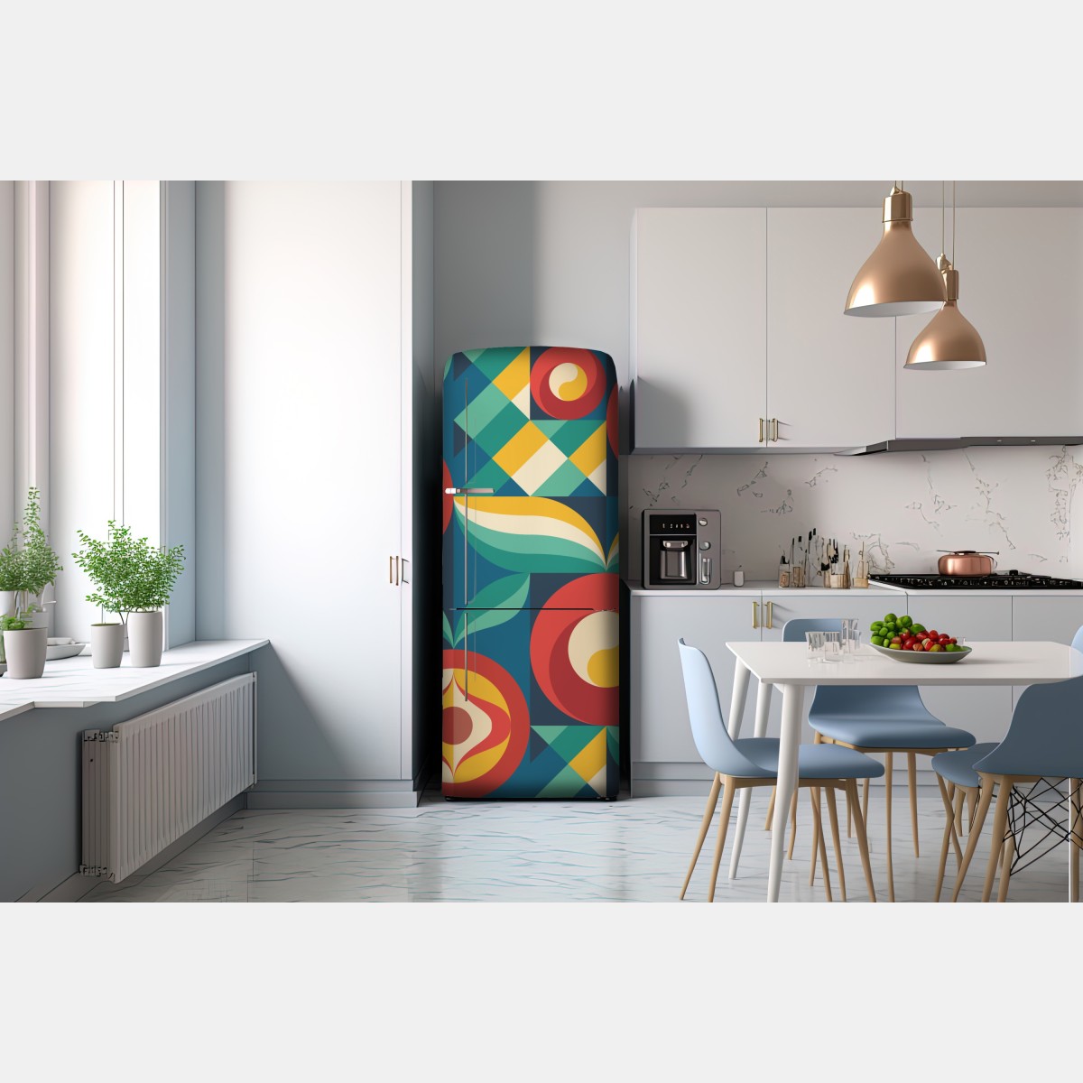 Naklejka na lodówkę żywy geometryczny motyw kwiatowy – Wallissimo® Naklejka na lodówkę żywy geometryczny motyw kwiatowy – Wallissimo®