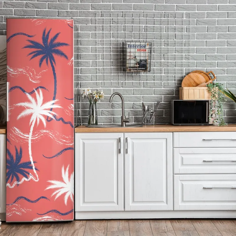 Naklejka na lodówkę delikatny turkusowy wzór liści – Wallissimo®