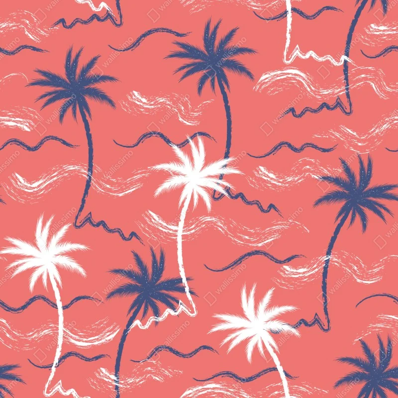 Naklejka na lodówkę tropikalny wzór palm w kolorze koralowym i granatowym – Wallissimo® Naklejka na lodówkę tropikalny wzór palm w kolorze koralowym i granatowym – Wallissimo®