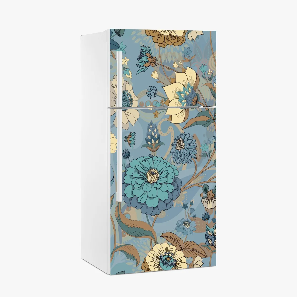 Naklejka na lodówkę wzór kwiatowy w stonowanych niebiesko-beżowych odcieniach – Wallissimo® Naklejka na lodówkę wzór kwiatowy w stonowanych niebiesko-beżowych odcieniach – Wallissimo®