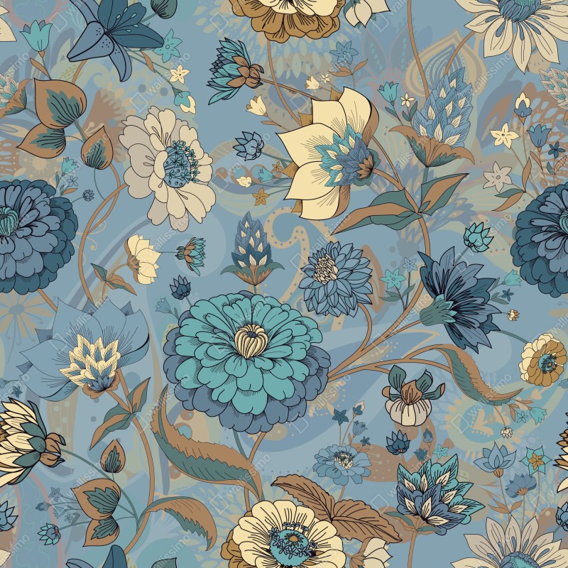 Naklejka na lodówkę wzór kwiatowy w stonowanych niebiesko-beżowych odcieniach – Wallissimo® Naklejka na lodówkę wzór kwiatowy w stonowanych niebiesko-beżowych odcieniach – Wallissimo®