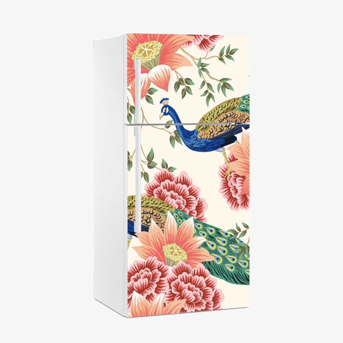 Fridge sticker elegant peacock floral wallpaper pattern