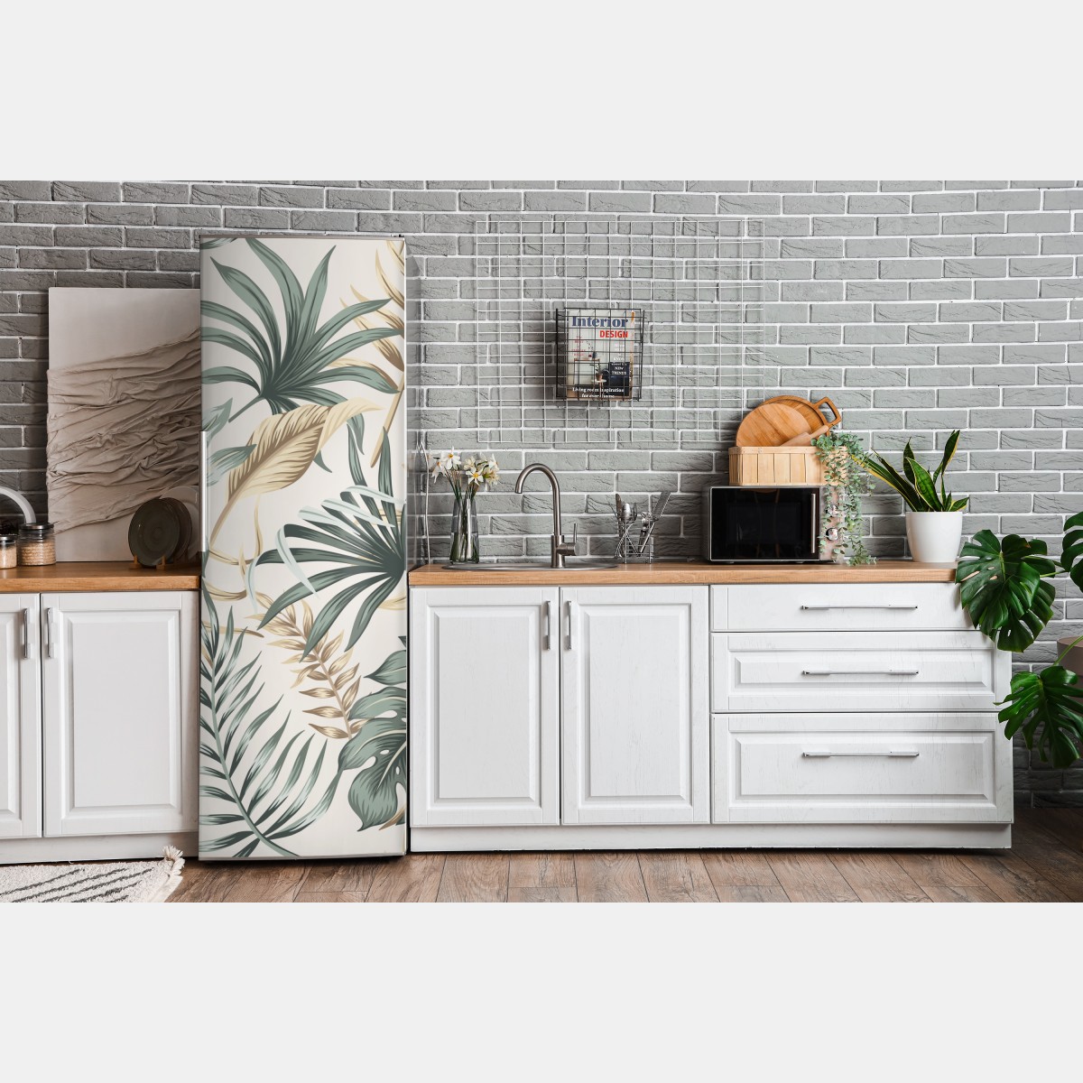 Naklejka na lodówkę tropikalny botaniczny wzór liści – Wallissimo® Naklejka na lodówkę tropikalny botaniczny wzór liści – Wallissimo®