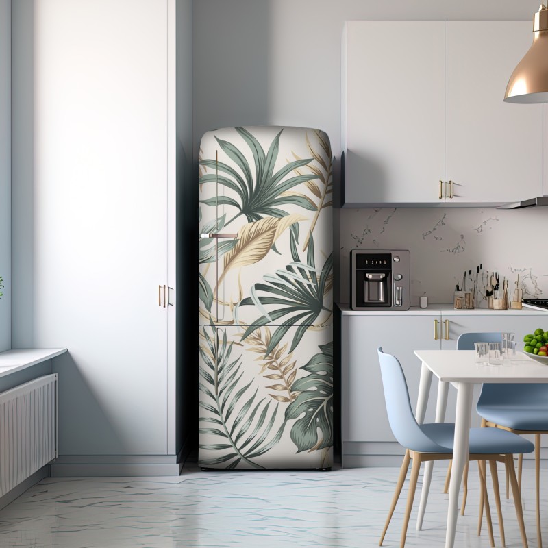 Naklejka na lodówkę tropikalny botaniczny wzór liści – Wallissimo® Naklejka na lodówkę tropikalny botaniczny wzór liści – Wallissimo®