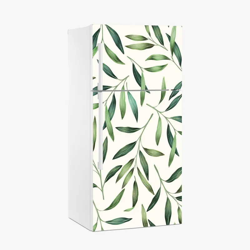 Naklejka na lodówkę zielony akwarelowy wzór liści