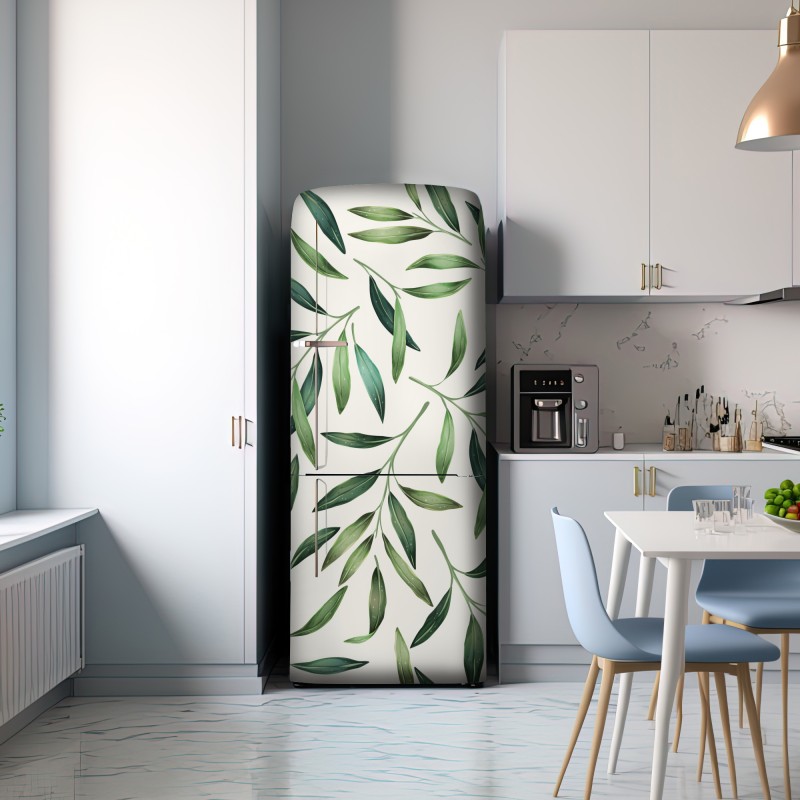 Naklejka na lodówkę zielony akwarelowy wzór liści – Wallissimo® Naklejka na lodówkę zielony akwarelowy wzór liści – Wallissimo®