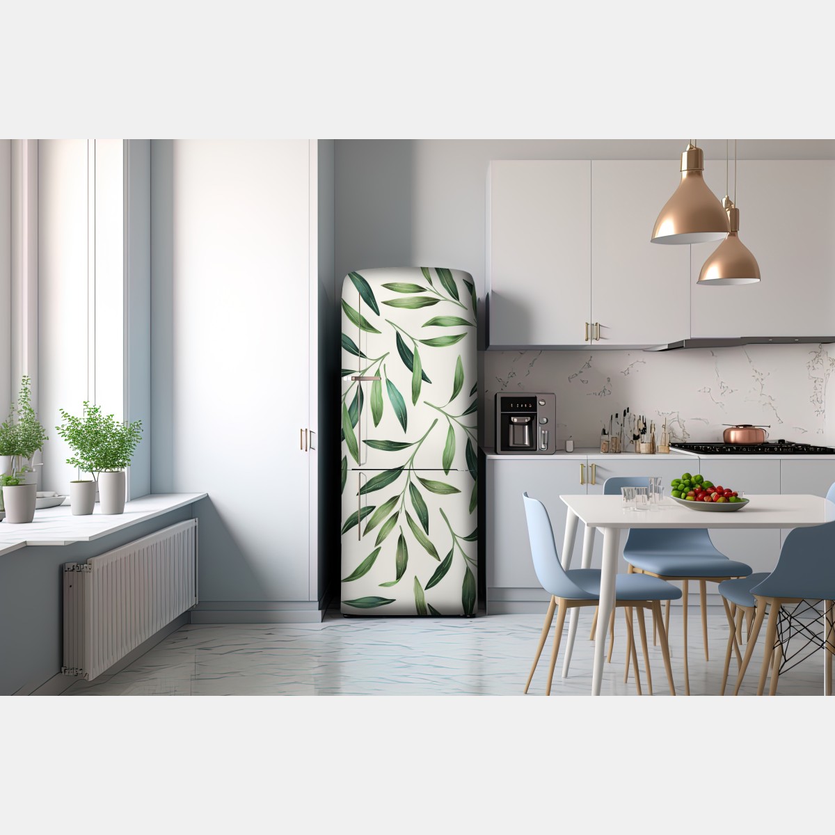 Naklejka na lodówkę zielony akwarelowy wzór liści – Wallissimo® Naklejka na lodówkę zielony akwarelowy wzór liści – Wallissimo®