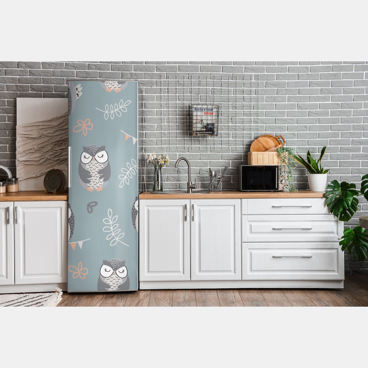 Naklejka na lodówkę urokliwy wzór z sowami do pokoju dziecięcego – Wallissimo® Naklejka na lodówkę urokliwy wzór z sowami do pokoju dziecięcego – Wallissimo®