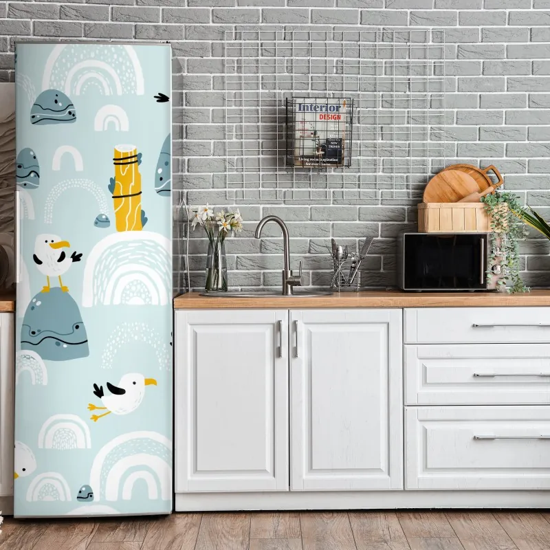 Naklejka na lodówkę jasny wzór z cytrynami i kwiatami – Wallissimo®