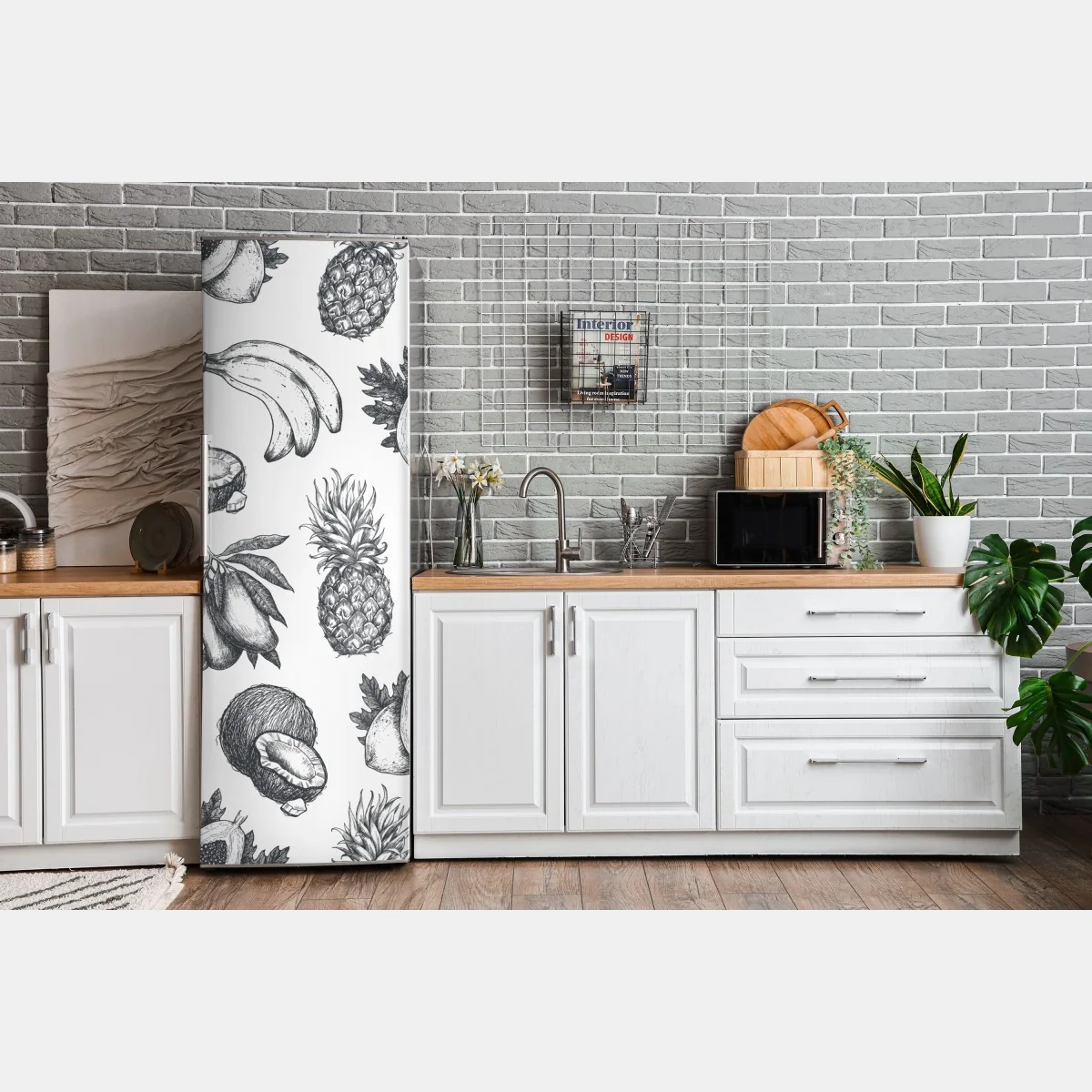 Naklejka na lodówkę ręcznie rysowany wzór tropikalnych owoców – Wallissimo® Naklejka na lodówkę ręcznie rysowany wzór tropikalnych owoców – Wallissimo®