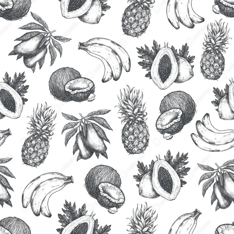 Naklejka na lodówkę ręcznie rysowany wzór tropikalnych owoców – Wallissimo® Naklejka na lodówkę ręcznie rysowany wzór tropikalnych owoców – Wallissimo®