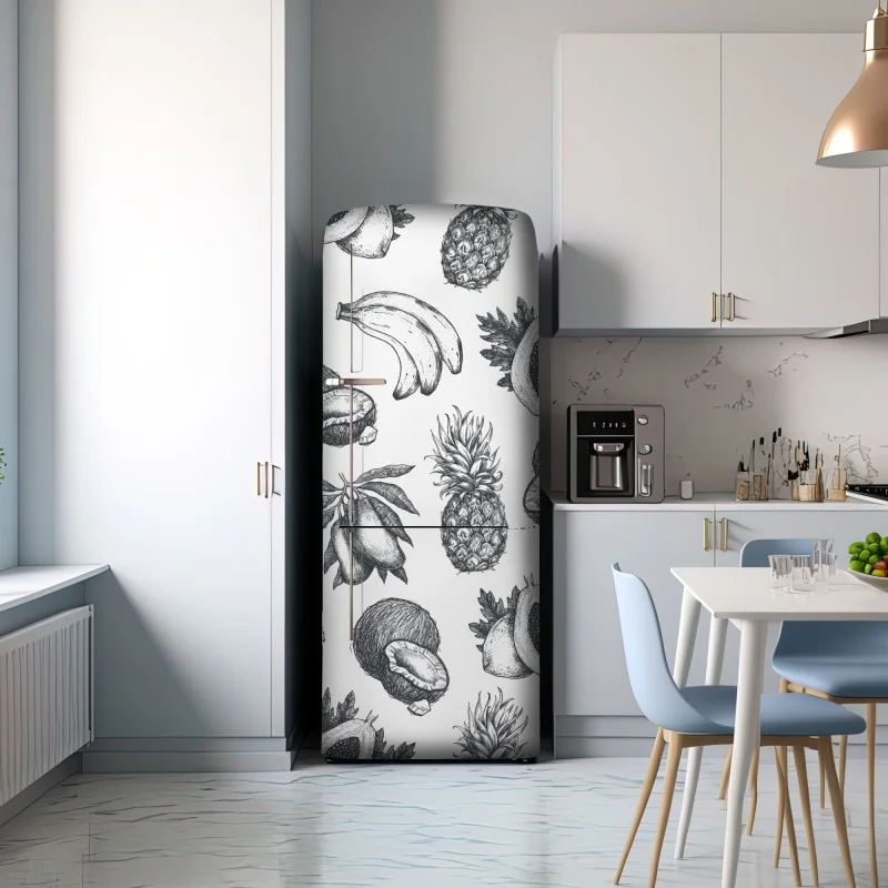 Naklejka na lodówkę ręcznie rysowany wzór tropikalnych owoców – Wallissimo® Naklejka na lodówkę ręcznie rysowany wzór tropikalnych owoców – Wallissimo®