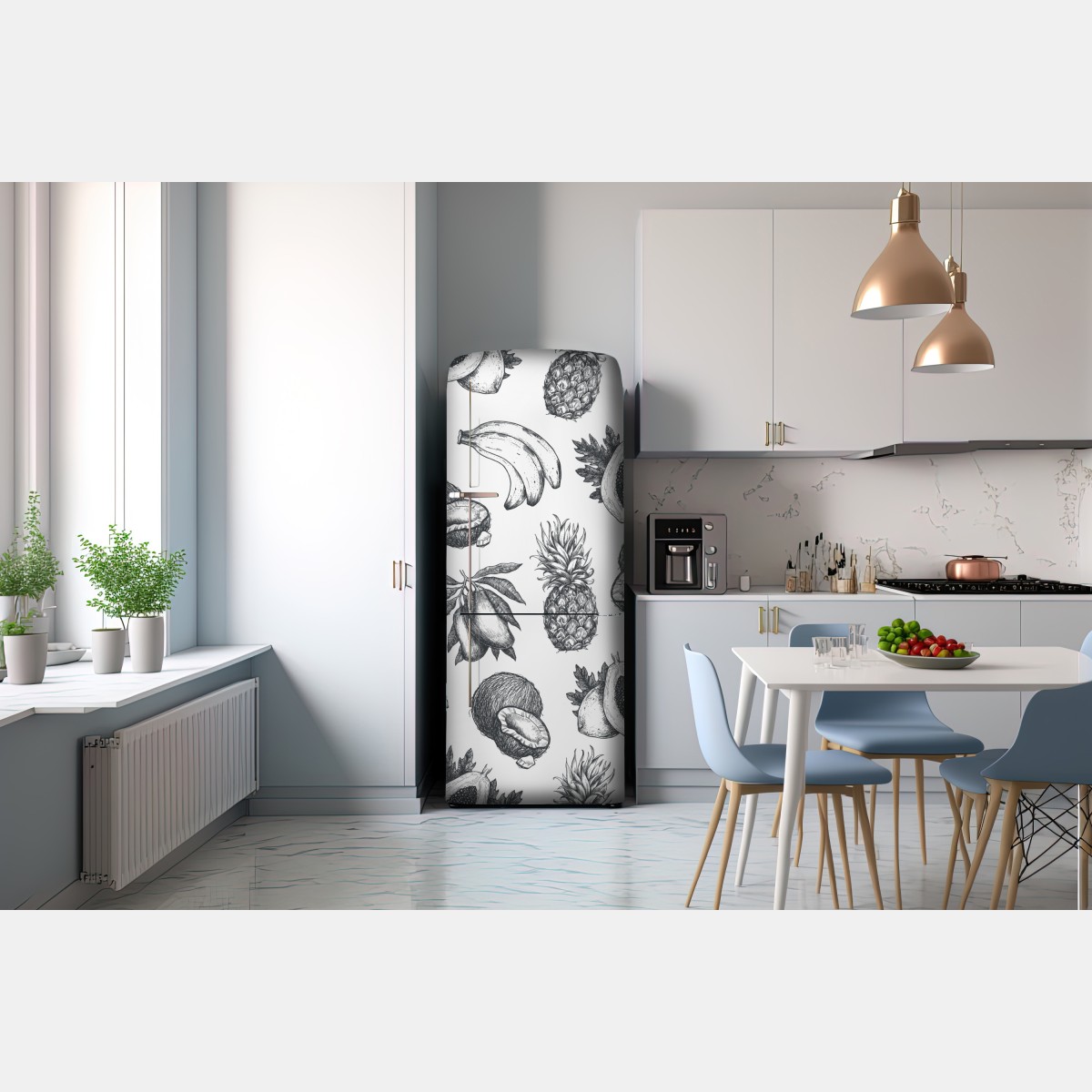 Naklejka na lodówkę ręcznie rysowany wzór tropikalnych owoców – Wallissimo® Naklejka na lodówkę ręcznie rysowany wzór tropikalnych owoców – Wallissimo®