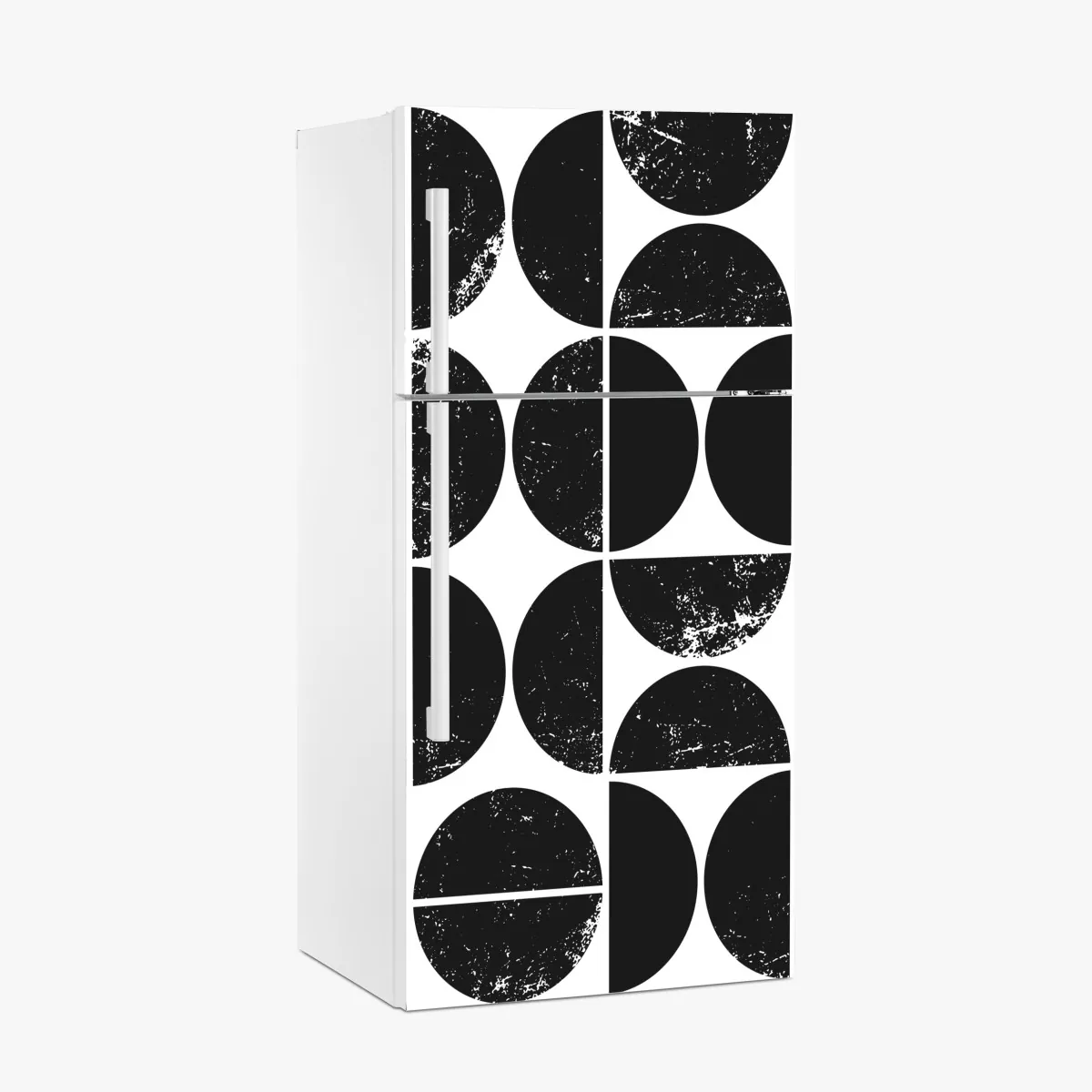 Naklejka na lodówkę czarny geometryczny wzór z kół i półkół – Wallissimo® Naklejka na lodówkę czarny geometryczny wzór z kół i półkół – Wallissimo®