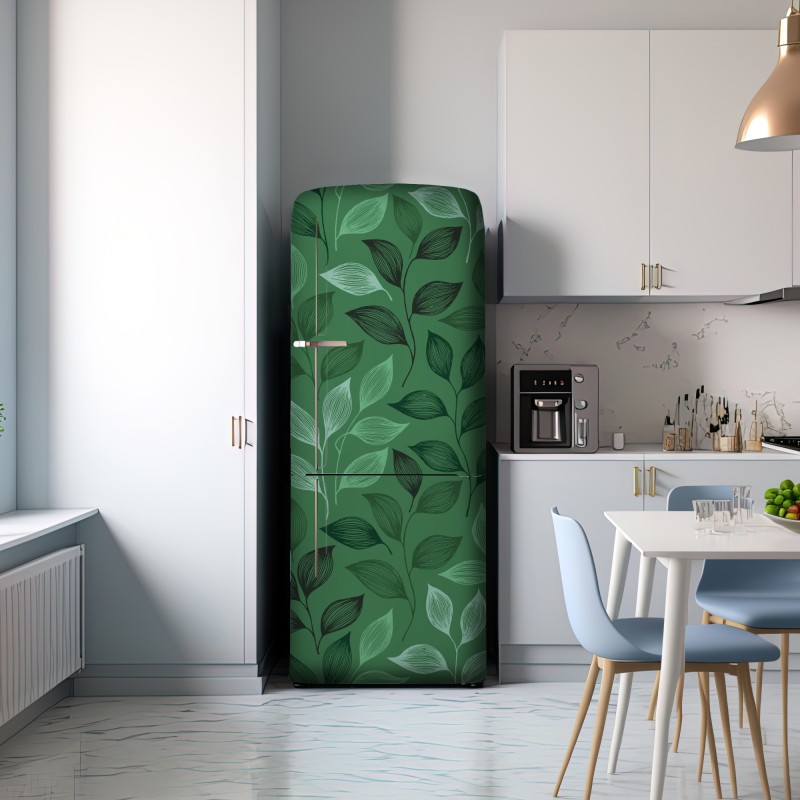 Naklejka na lodówkę zielony botaniczny wzór liści – Wallissimo® Naklejka na lodówkę zielony botaniczny wzór liści – Wallissimo®