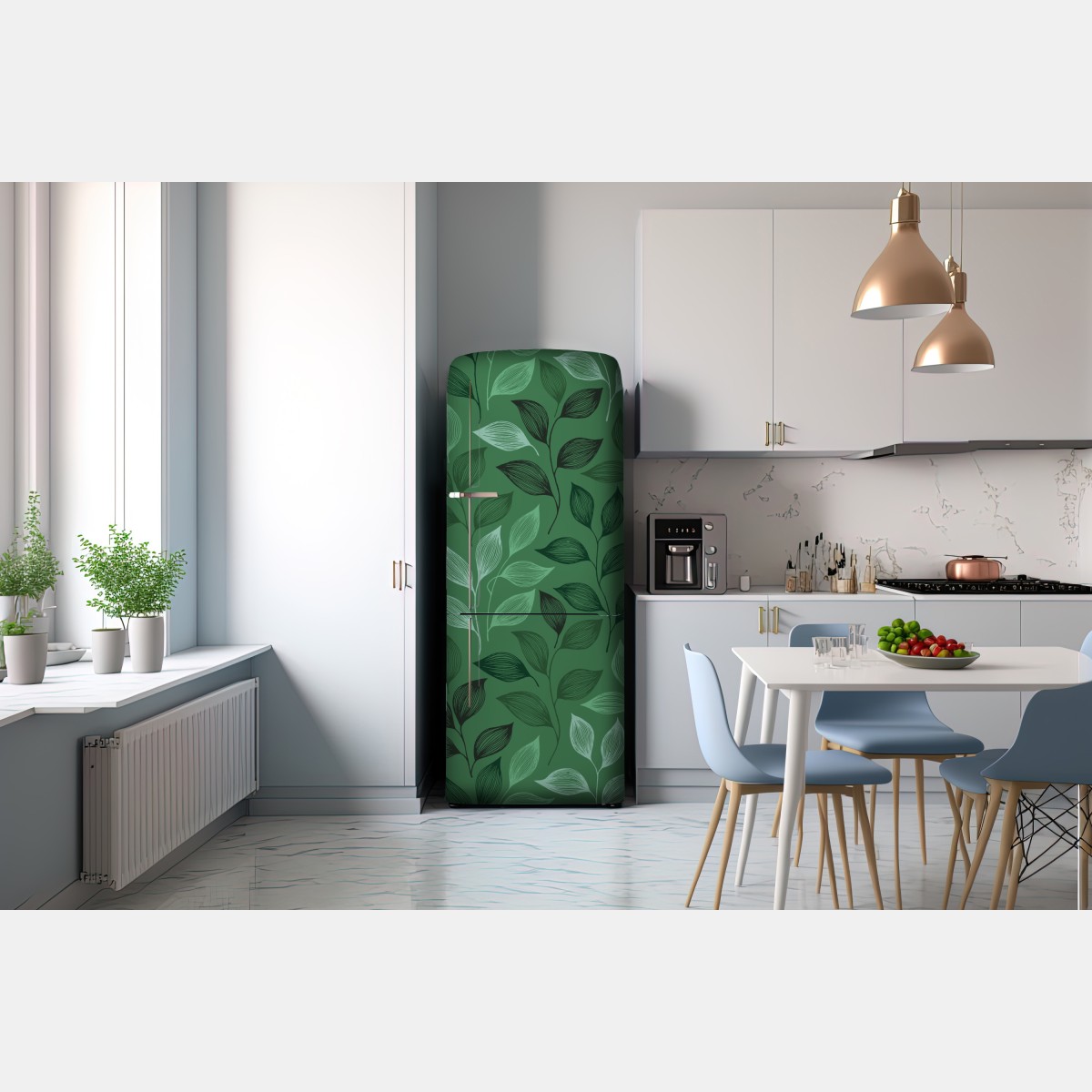 Naklejka na lodówkę zielony botaniczny wzór liści – Wallissimo® Naklejka na lodówkę zielony botaniczny wzór liści – Wallissimo®