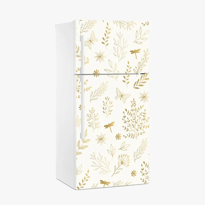 Naklejka na lodówkę złoty botaniczny wzór