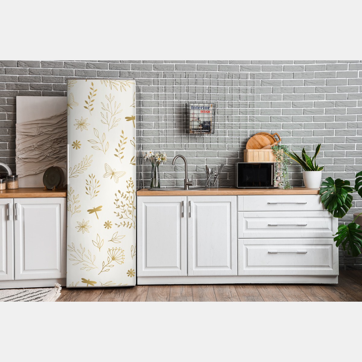 Naklejka na lodówkę złoty botaniczny wzór – Wallissimo® Naklejka na lodówkę złoty botaniczny wzór – Wallissimo®