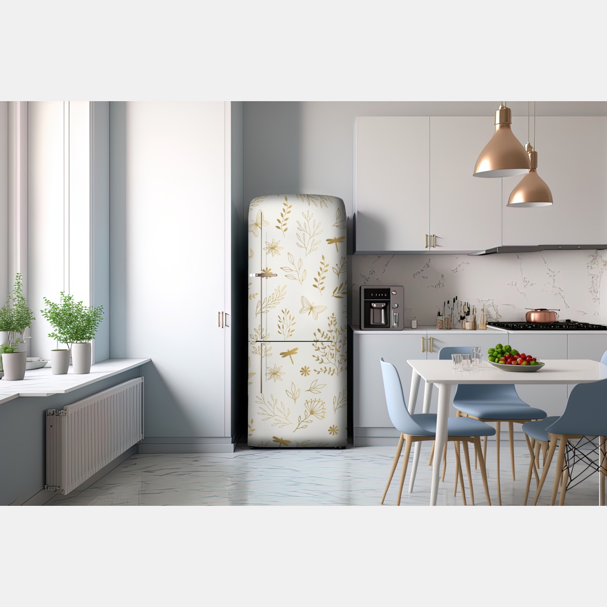 Naklejka na lodówkę złoty botaniczny wzór – Wallissimo® Naklejka na lodówkę złoty botaniczny wzór – Wallissimo®