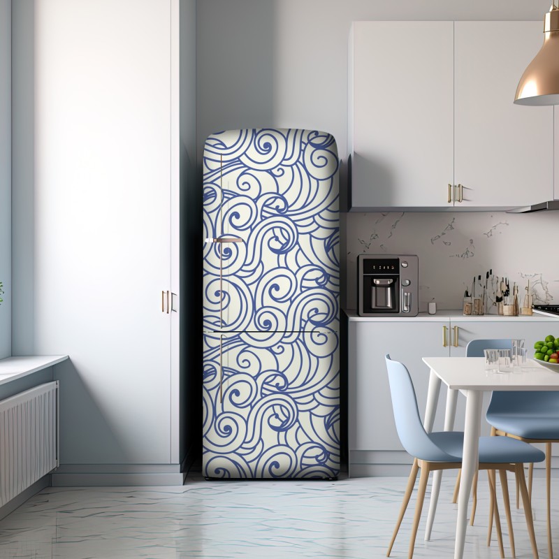Naklejka na lodówkę niebieski wzór ze spiralami – Wallissimo® Naklejka na lodówkę niebieski wzór ze spiralami – Wallissimo®