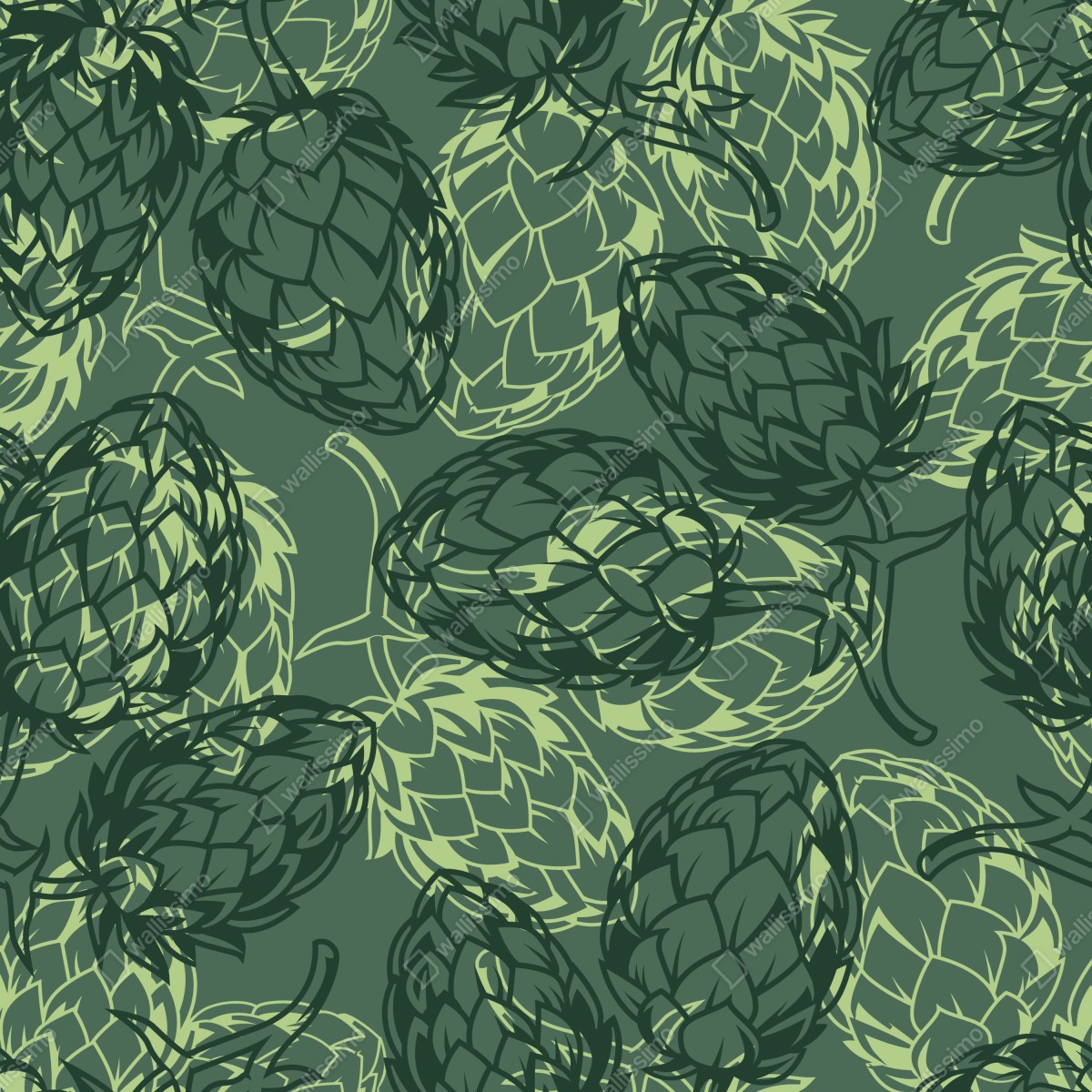 Naklejka na lodówkę zielony wzór szyszek chmielu – Wallissimo® Naklejka na lodówkę zielony wzór szyszek chmielu – Wallissimo®