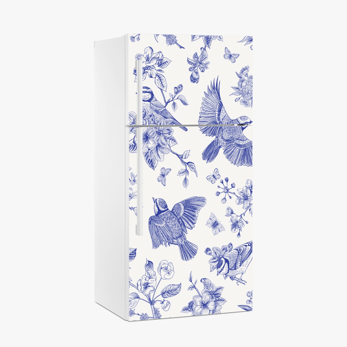 Fridge sticker blue vintage bird and blossom pattern