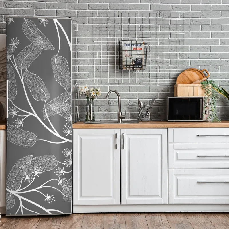 Naklejka na lodówkę elegancki portret gejszy w czerwonym i czarnym kimonie – Wallissimo®