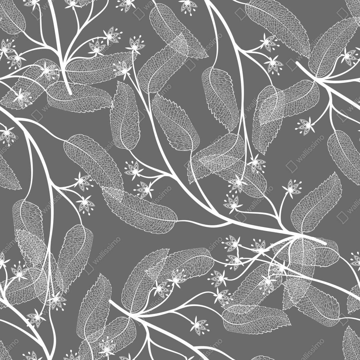 Naklejka na lodówkę delikatne białe liście na szarym tle – Wallissimo® Naklejka na lodówkę delikatne białe liście na szarym tle – Wallissimo®