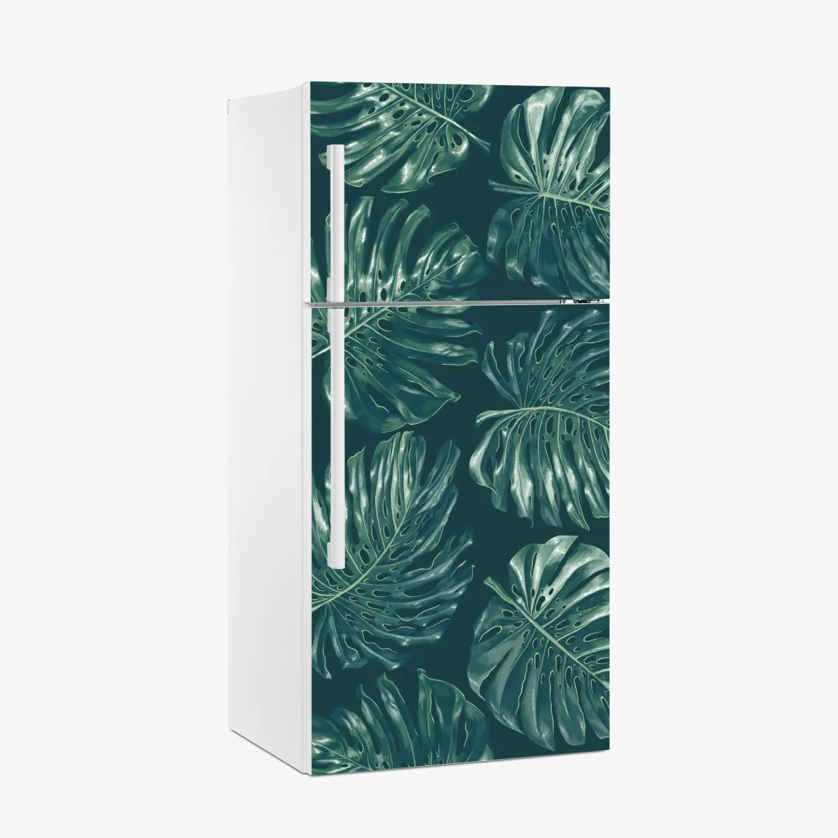 Naklejka na lodówkę wzór tropikalnych liści monstery – Wallissimo® Naklejka na lodówkę wzór tropikalnych liści monstery – Wallissimo®