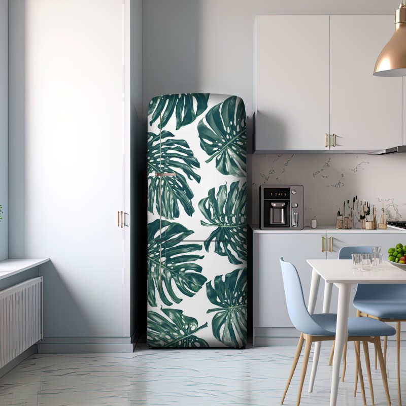 Naklejka na lodówkę wzór botaniczny liści monstery – Wallissimo® Naklejka na lodówkę wzór botaniczny liści monstery – Wallissimo®