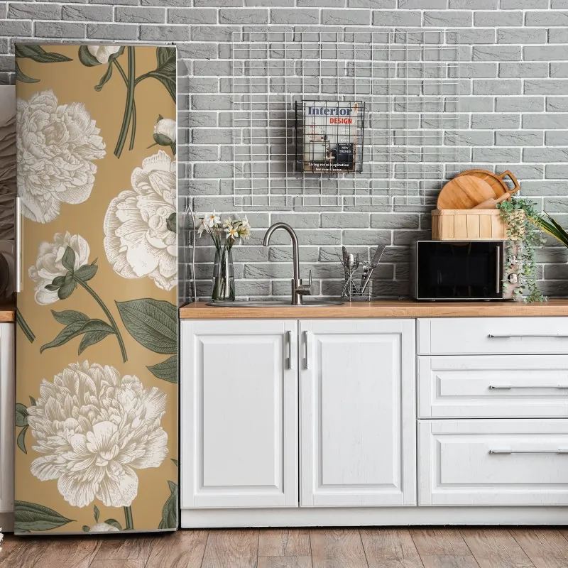 Naklejka na lodówkę pastelowy turkusowy wzór kwiatowy na miętowym tle – Wallissimo®